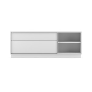 Meuble TV EVO 136cm, 1 porte, 3 niches et 1 tiroir, coloris blanc mat