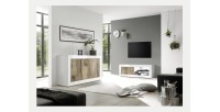 Buffet 3 portes, collection CISA, coloris blanc et chêne clair, idéal pour votre salon ou salle à manger
