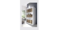Vitrine 4 portes, collection CISA, coloris blanc laqué brillant et chêne clair