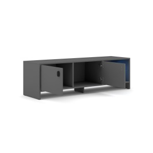 Meuble TV RABBIT 140cm, 2 portes et 4 niches, coloris gris foncé