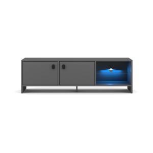 Meuble TV RABBIT 140cm, 2 portes et 4 niches, coloris gris foncé