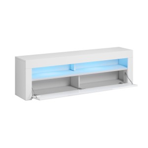 Meuble TV RABBIT 140cm, 1 porte et 4 niches, coloris blanc