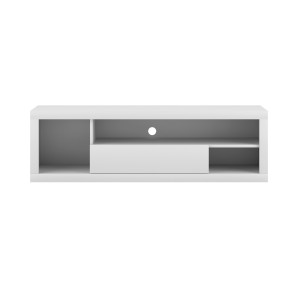 Meuble TV WHAT 140cm, 1 porte et 4 niches, coloris blanc mat
