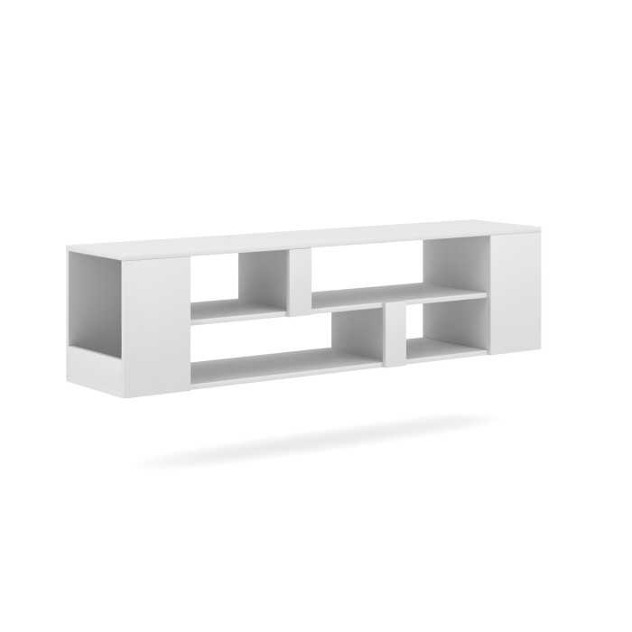 Meuble TV suspendu collection CLARA coloris blanc 155cm avec 6 niches