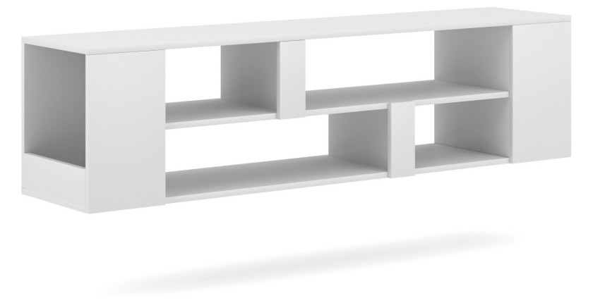 Meuble TV suspendu collection CLARA coloris blanc 155cm avec 6 niches