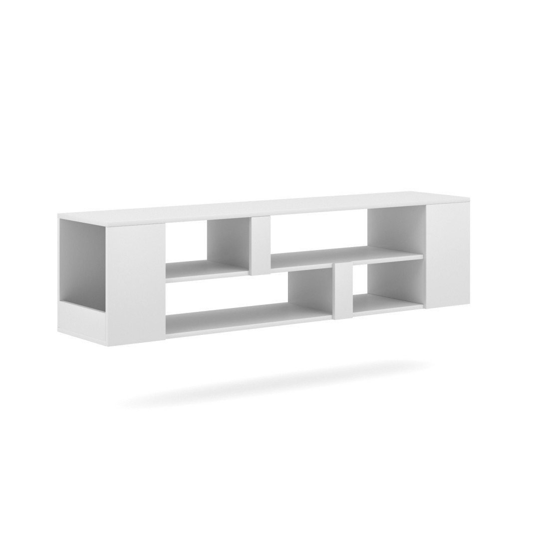 Meuble TV suspendu collection CLARA coloris blanc 155cm avec 6 niches
