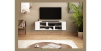 Meuble TV suspendu collection CLARA coloris blanc 155cm avec 6 niches
