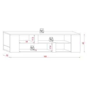 Meuble TV suspendu collection CLARA coloris blanc 155cm avec 6 niches