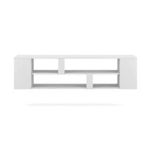 Meuble TV suspendu collection CLARA coloris blanc 155cm avec 6 niches