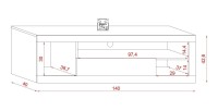 Meuble TV WHAT 140cm, 1 porte et 4 niches, coloris chêne clair et porte noir