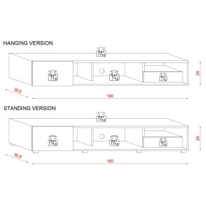 Meuble TV BRACA 160cm, 1 porte et 1 tiroir, coloris chêne clair et gris