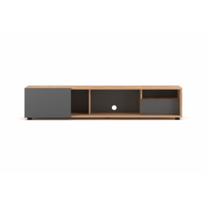 Meuble TV BRACA 160cm, 1 porte et 1 tiroir, coloris chêne clair et gris