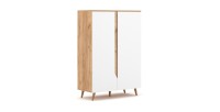 Commode design TRU, 2 portes, 90cm, coloris chêne clair et blanc