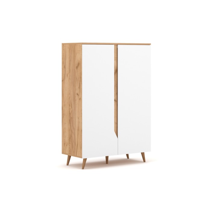 Commode design TRU, 2 portes, 90cm, coloris chêne clair et blanc
