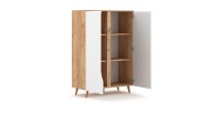Commode design TRU, 2 portes, 90cm, coloris chêne clair et blanc