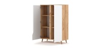 Commode design TRU, 2 portes, 90cm, coloris chêne clair et blanc