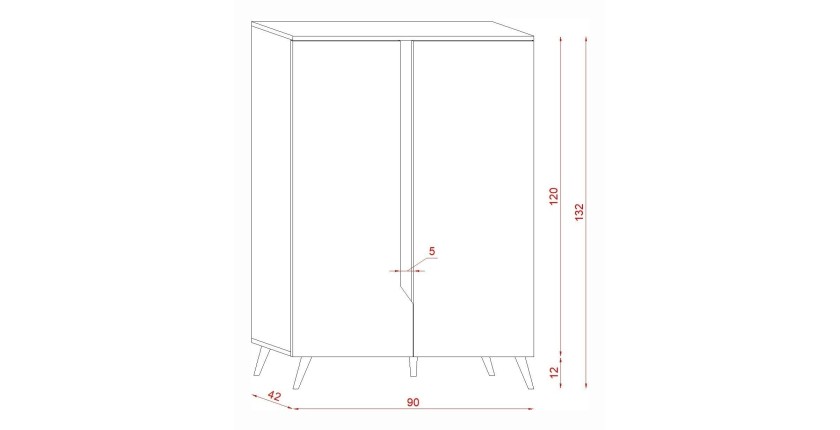 Commode design TRU, 2 portes, 90cm, coloris chêne clair et blanc