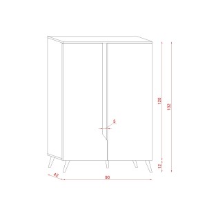 Commode design TRU, 2 portes, 90cm, coloris chêne clair et blanc