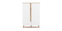 Commode design TRU, 2 portes, 90cm, coloris chêne clair et blanc