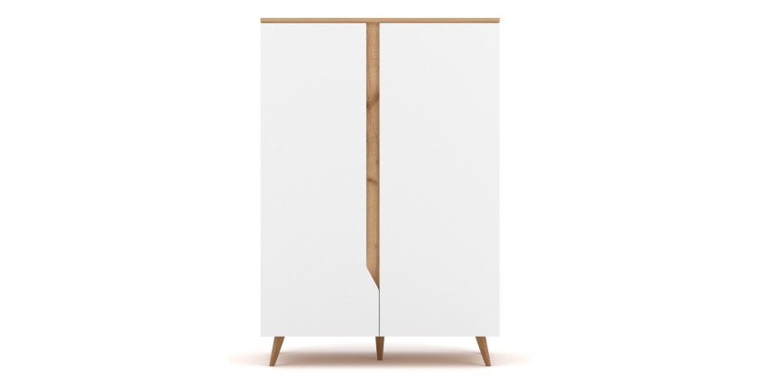 Commode design TRU, 2 portes, 90cm, coloris chêne clair et blanc