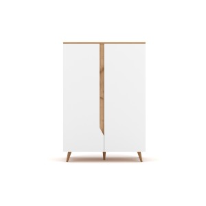 Commode design TRU, 2 portes, 90cm, coloris chêne clair et blanc