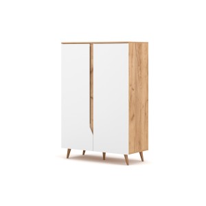 Commode design TRU, 2 portes, 90cm, coloris chêne clair et blanc