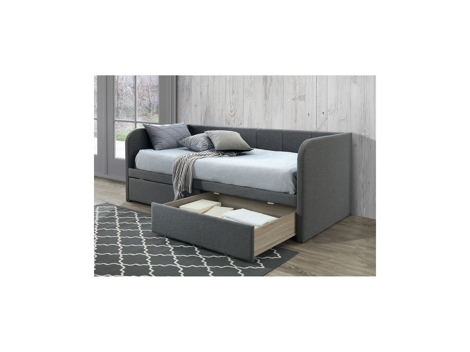 Sofabett ZITO – 90x200 cm in Grau mit zwei Schubladen und Lattenrost inklusive