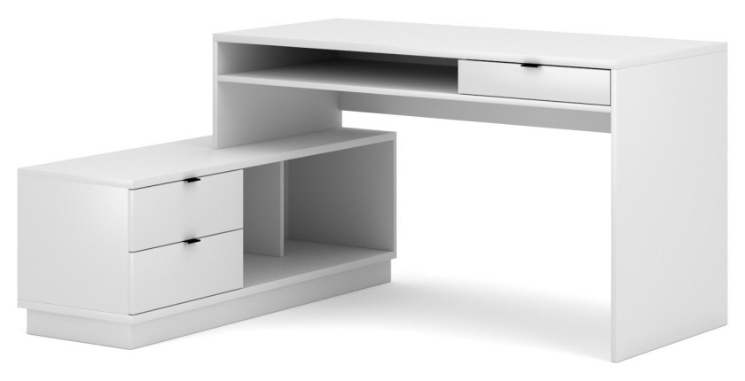 Bureau d'angle coloris blanc mat collection SOB avec 3 tiroirs et 3 niches