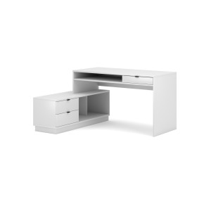 Bureau d'angle coloris blanc mat collection SOB avec 3 tiroirs et 3 niches