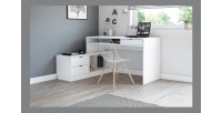 Bureau d'angle coloris blanc mat collection SOB avec 3 tiroirs et 3 niches