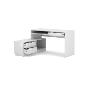 Bureau d'angle coloris blanc mat collection SOB avec 3 tiroirs et 3 niches