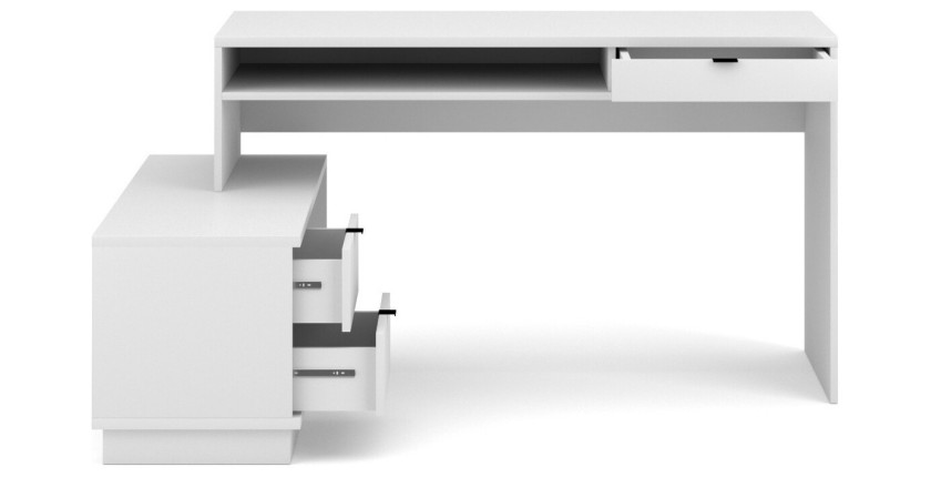 Bureau d'angle coloris blanc mat collection SOB avec 3 tiroirs et 3 niches