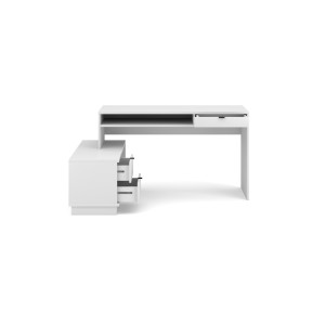 Bureau d'angle coloris blanc mat collection SOB avec 3 tiroirs et 3 niches
