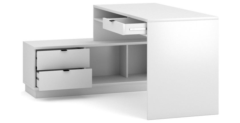 Bureau d'angle coloris blanc mat collection SOB avec 3 tiroirs et 3 niches