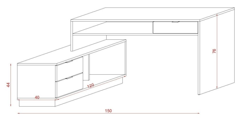 Bureau d'angle coloris blanc mat collection SOB avec 3 tiroirs et 3 niches