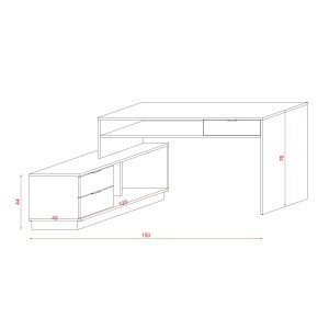 Bureau d'angle coloris blanc mat collection SOB avec 3 tiroirs et 3 niches