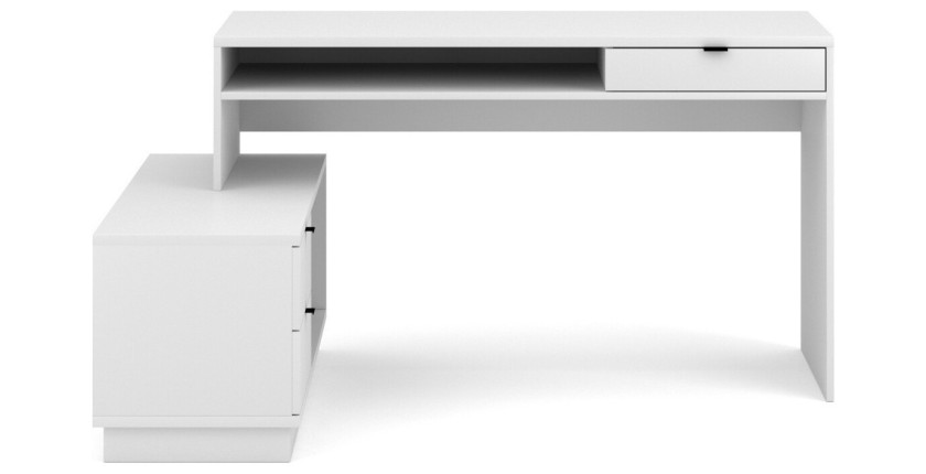 Bureau d'angle coloris blanc mat collection SOB avec 3 tiroirs et 3 niches