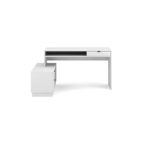 Bureau d'angle coloris blanc mat collection SOB avec 3 tiroirs et 3 niches