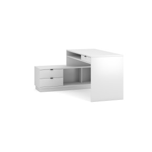 Bureau d'angle coloris blanc mat collection SOB avec 3 tiroirs et 3 niches