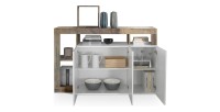 Buffet 3 portes collection BURA, coloris blanc laqué brillant et chêne clair