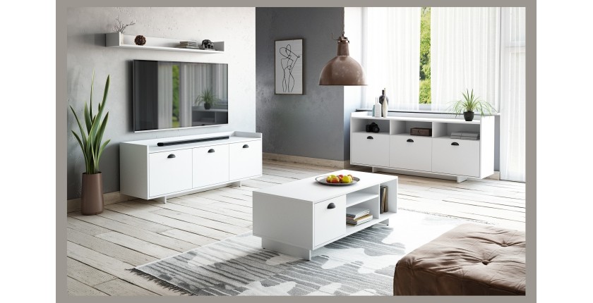 Buffet type design collection VICTORIA 3 portes, coloris blanc mat