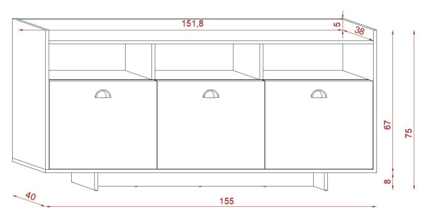 Buffet type design collection VICTORIA 3 portes, coloris blanc mat
