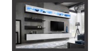 Ensemble de meubles suspendus avec LEDS collection FLY. Coloris noir et blanc.