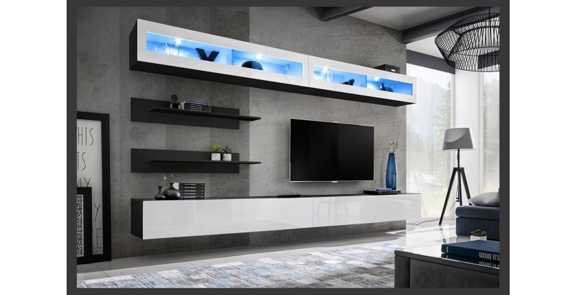 Ensemble de meubles suspendus avec LEDS collection FLY. Coloris noir et blanc.