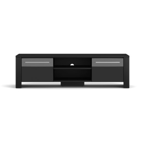 Meuble TV design MANHATTAN 140 cm à 2 portes et 1 niche coloris noir brillant
