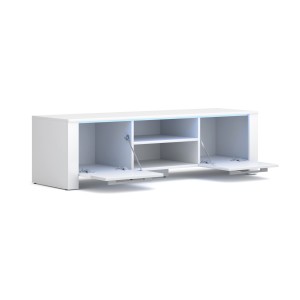 Meuble TV design MANHATTAN 140 cm à 2 portes et 1 niche coloris blanc brillant