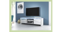 Meuble TV design MANHATTAN 140 cm à 2 portes et 1 niche coloris blanc brillant