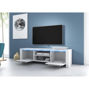 Meuble TV design MANHATTAN 140 cm à 2 portes et 1 niche coloris blanc brillant