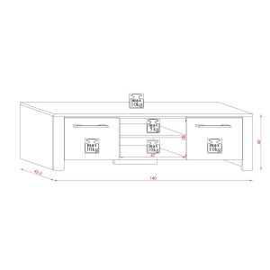 Meuble TV design MANHATTAN 140 cm à 2 portes et 1 niche coloris blanc brillant