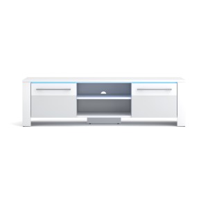 Meuble TV design MANHATTAN 140 cm à 2 portes et 1 niche coloris blanc brillant